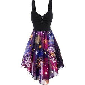 Celestial Sun Moon Star Sleeveless A-Line High Low Dress XL 10/12 - NEW!